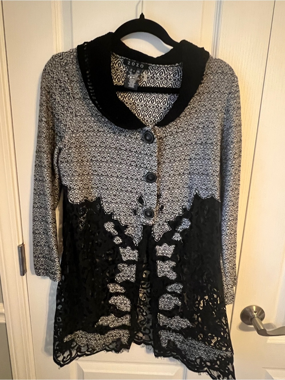 Zoxo Black and Gray Lace Hem Long Sleeve Dress